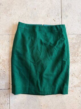 J.Crew Wool Skirt Women's 0 Green No. 2 Pencil Skirt Zip Up Lined Professional